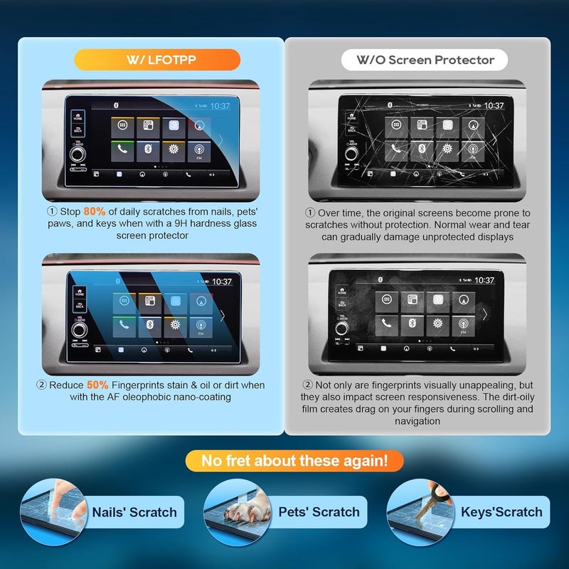 LFOTPP حماية شاشة هوندا CR-V 2023-2026 (9 إنش) (مع أزرار التتبع) - زجاج مقسى HD 9H لواجهة EX-L/Sport/Touring/Hybrid، ملحقات CRV مضادة لبصمات الأصابع لسيارات 2022-2026 سيفيك/إنتيغرا/ريدجلاين/ADX - Image 3